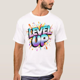 Level Up – Gradient Power Burst-typografie T-shirt