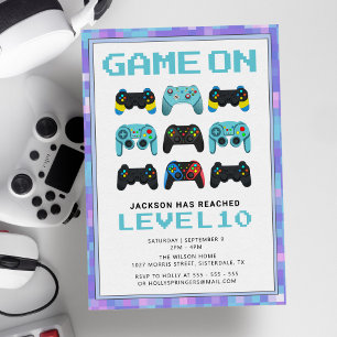 Level Up Kleurrijke Pixels Videogame Boy Verjaarda Kaart