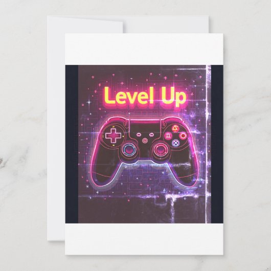 Level Up Neon Gamer Controller – Retro Pixel Art T Kaart (Voorkant)