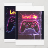 Level Up Neon Gamer Controller – Retro Pixel Art T Kaart (Voorkant / Achterkant)