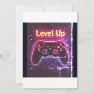 Level Up Neon Gamer Controller – Retro Pixel Art T Kaart
