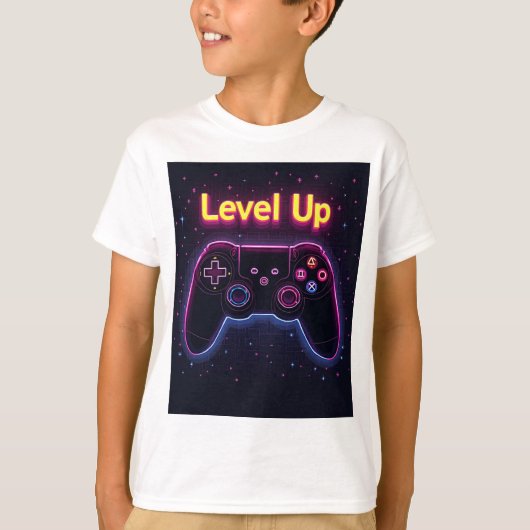 Level Up Neon Gamer Controller – Retro Pixel Art T T-shirt (Voorkant)