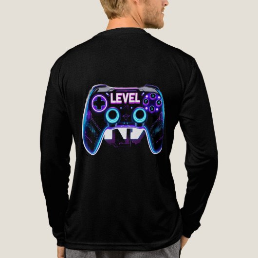 "Level Up Neon Gaming Controller Sticker Gamer op" Tri-Blend Shirt (Achterkant volledig)