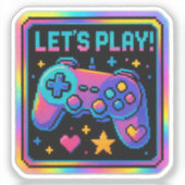 LEVEL UP Pixel Art Gamer Badge Sticker (Voorkant)