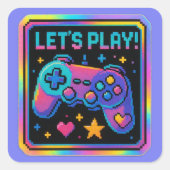 LEVEL UP Pixel Art Gamer Badge Vierkante Sticker (Voorkant)