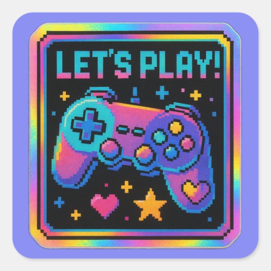 LEVEL UP Pixel Art Gamer Badge Vierkante Sticker (Voorkant)