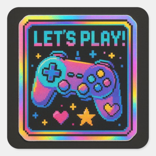 LEVEL UP Pixel Art Gamer Badge Vierkante Sticker (Voorkant)
