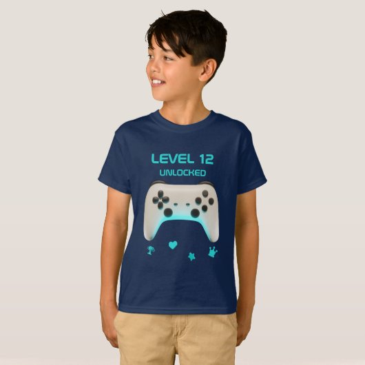 Level Up Retro Controller Boy Gamer Verjaardagsfee T-shirt (Voorkant volledig)