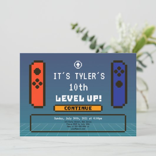 Level Up Verjaardag Uitnodiging Videogames (Staand voorkant)