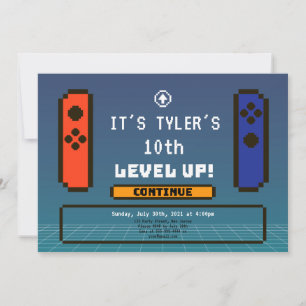 Level Up Verjaardag Uitnodiging Videogames