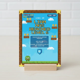 Level Up Video Game Birthday Party Invitation Kaart