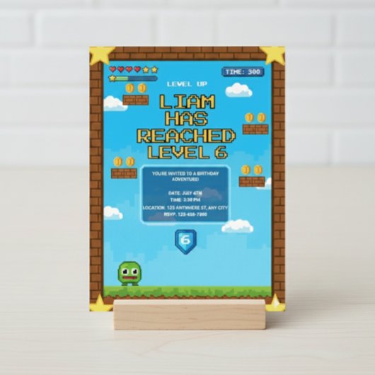 Level Up Video Game Birthday Party Invitation Kaart