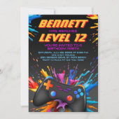 Level Up Video Game Uitnodiging Verjaardag (Voorkant)