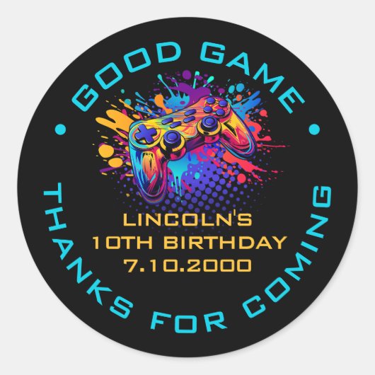 Level-up videogamecontroller ronde sticker (Voorkant)