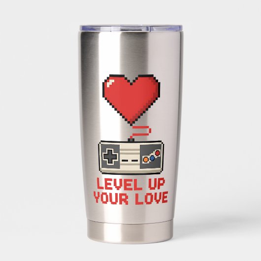 Level Up Your Love, Retro Pixel Gaming Design Geïsoleerde Drinkbeker (Voorkant)