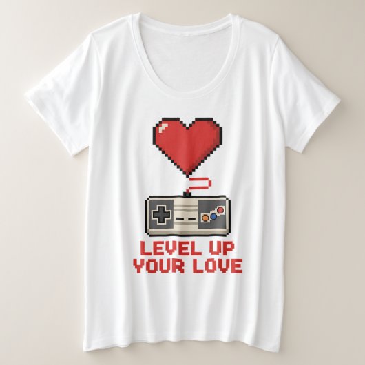 Level Up Your Love, Retro Pixel Gaming Design Grote Maat T-shirt (Design voorkant)
