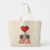 Level Up Your Love, Retro Pixel Gaming Design Grote Tote Bag (Achterkant)