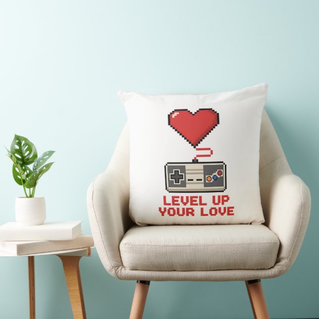 Level Up Your Love, Retro Pixel Gaming Design Kussen (Stoel)