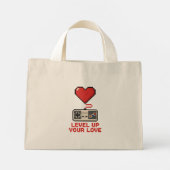 Level Up Your Love, Retro Pixel Gaming Design Mini Tote Bag (Achterkant)