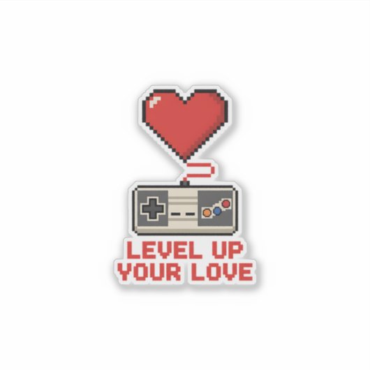 Level Up Your Love, Retro Pixel Gaming Design Sticker (Voorkant)