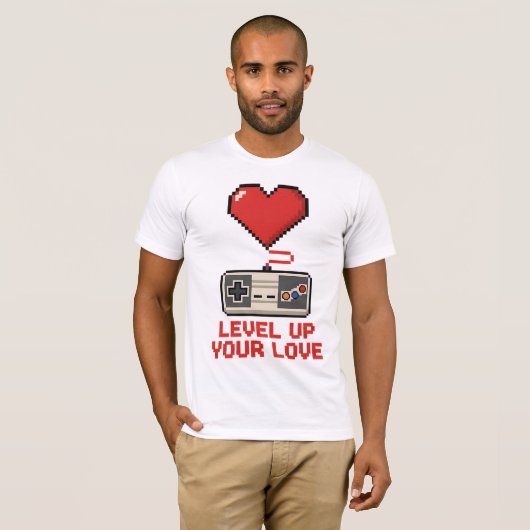 Level Up Your Love, Retro Pixel Gaming Design T-shirt (Voorkant volledig)