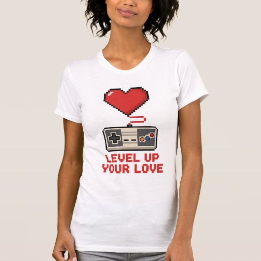 Level Up Your Love, Retro Pixel Gaming Design T-shirt (Voorkant)