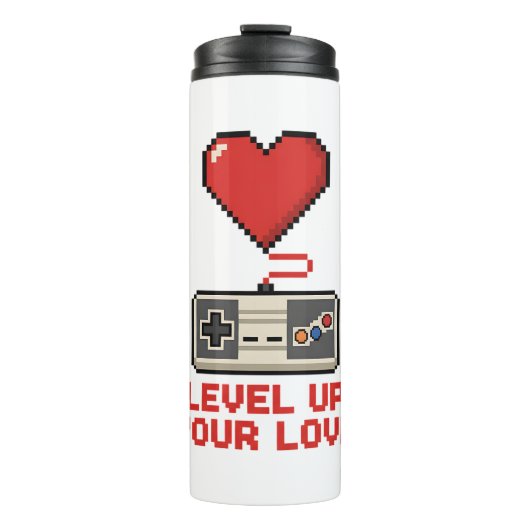 Level Up Your Love, Retro Pixel Gaming Design Thermosbeker (Voorkant)