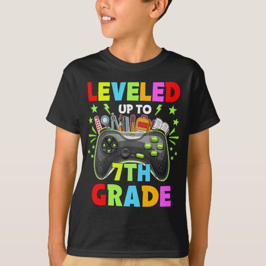 Leveled tot 7e Grade Back to School videogame T-shirt (Voorkant)
