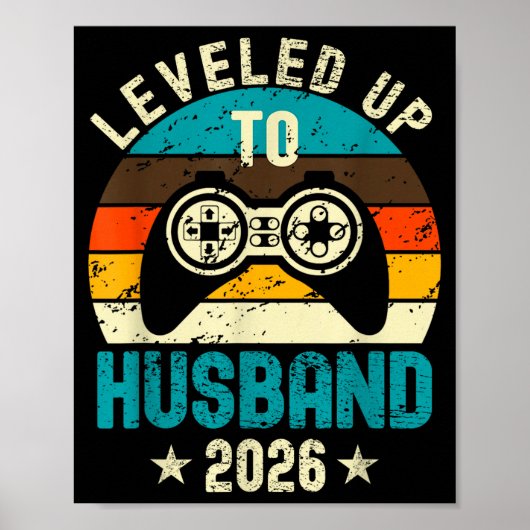 Leveled Up To Husband 2026 Newlywed Groom Just Mar Poster (Voorkant)