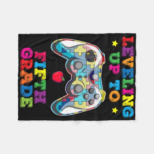 Leveling Up To 5th Grade Autism Gamer Ck To School Fleece Deken (Voorkant (Horizontaal))
