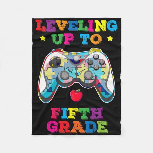 Leveling Up To 5th Grade Autism Gamer Ck To School Fleece Deken (Voorkant)
