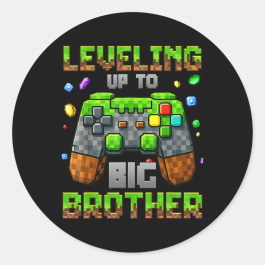 Leveling Up To Big Brother For Gamer Boys Kids Gam Ronde Sticker (Voorkant)
