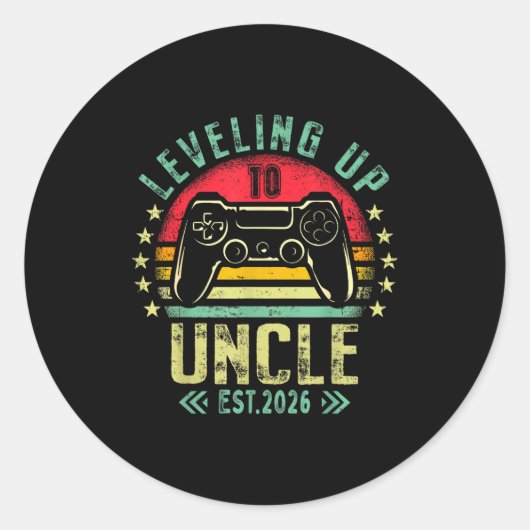 Leveling Up To Uncle 2026 Funny Gamer Soon To Be U Ronde Sticker (Voorkant)