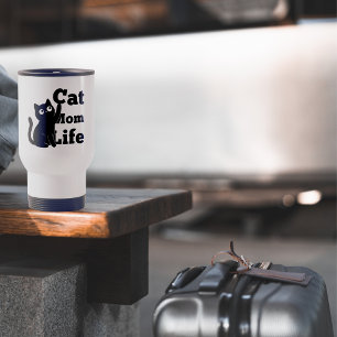 Leven als Kattenmoeder Cute Zwarte Kat Design Reisbeker