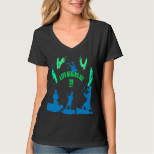 Leven Begint bij 20 Knopen Groen Blauwe Silhouette T-shirt