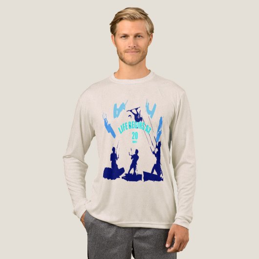 Leven Begint bij 20 Knopen Turquoise Blauwe Silhou Tri-Blend Shirt (Voorkant)