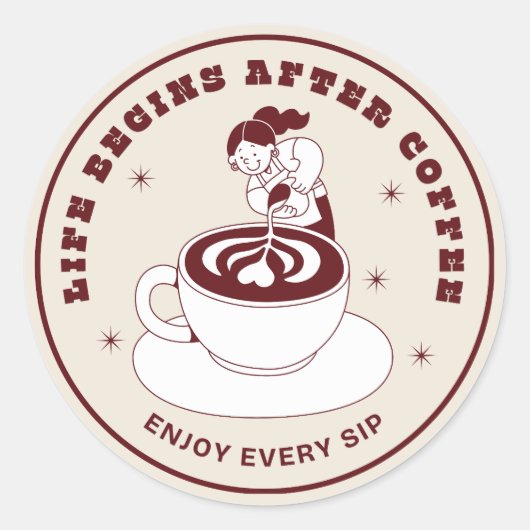 Leven Begint Na Koffie Retro Badge Sticker (Voorkant)
