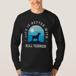 Leven Beter Bull Terrier Vintage Blauwe Hond Moede T-shirt