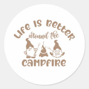 Leven, beter, kampvuur, kamperen, buiten, natuur ronde sticker
