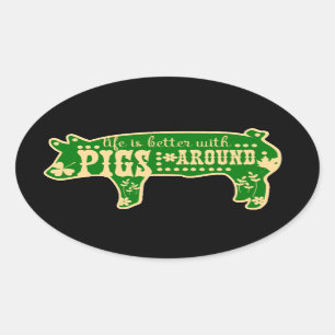 Leven beter met zwarte, ovale Varkens Sticker