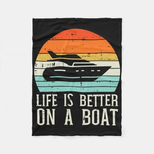 Leven Beter Op Boot Zonsondergang Retro Jacht Kapi Fleece Deken (Voorkant)