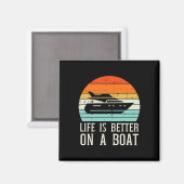 Leven Beter Op Boot Zonsondergang Retro Jacht Kapi Magneet (Voorkant / Achterkant)