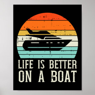Leven Beter Op Boot Zonsondergang Retro Jacht Kapi Poster