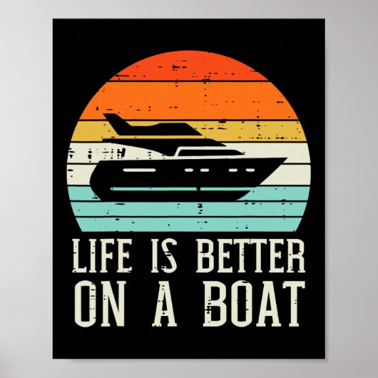 Leven Beter Op Boot Zonsondergang Retro Jacht Kapi Poster (Voorkant)