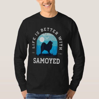 Leven Beter Samojeed Vintage Blauwe Hond Moeder Va T-shirt