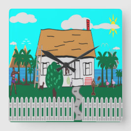 Leven bij het strand vierkante klok