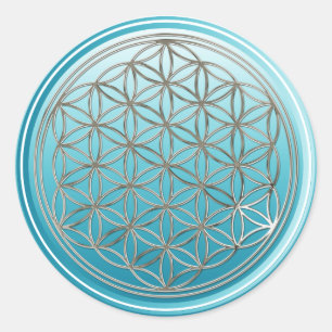 Leven-/blauwbloem van lebens - SILVER cyaan Ronde Sticker