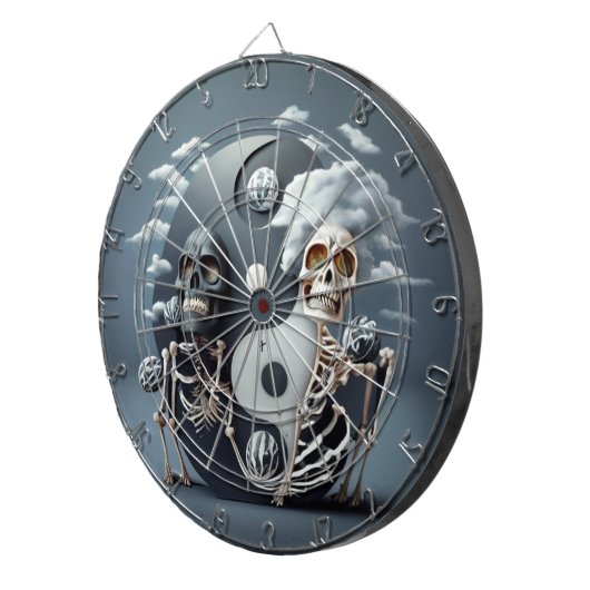 Leven en Dood, Halloween YinYang Skelet Dartbord (Voorkant Rechts)