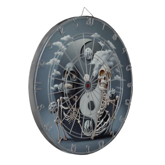 Leven en Dood, Halloween YinYang Skelet Dartbord (Voorkant Links)