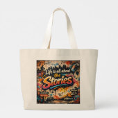 "Leven gaat over de verhalen" Grote Tote Bag (Achterkant)